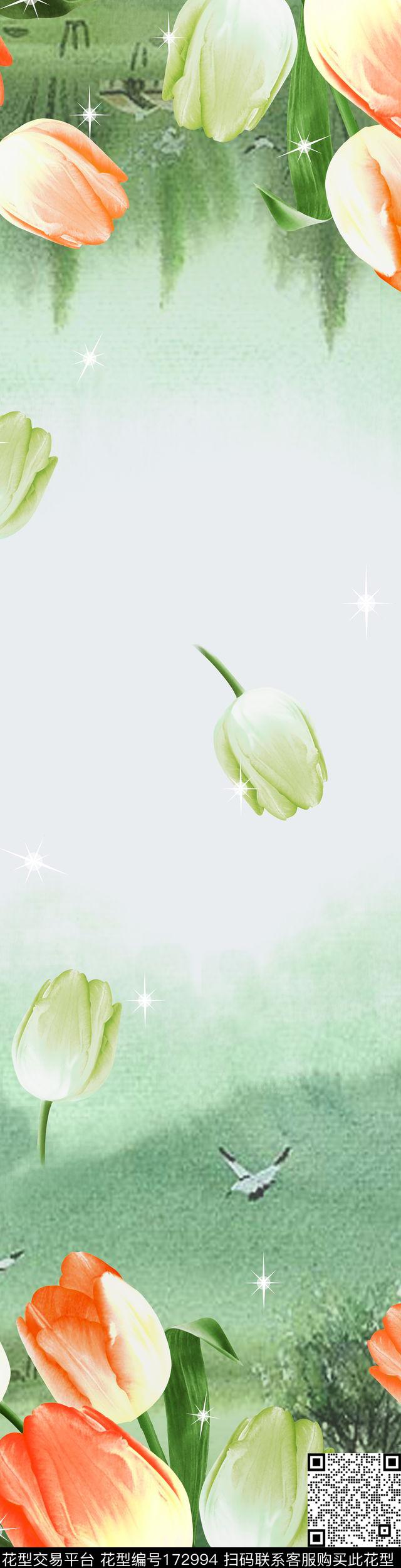 植物清新郁金香传统印花华亿平台下载（图片编号: 172994） - 瓦栏（Walan）