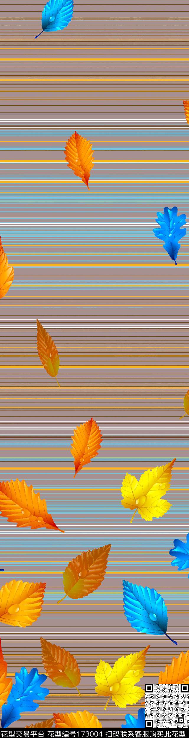 树叶落叶蓝色传统印花华亿平台下载（图片编号: 173004） - 瓦栏（Walan）