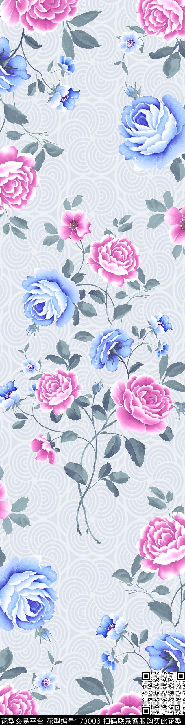 手绘花卉云纹背景简洁素雅传统印花华亿平台下载（图片编号: 173006） - 瓦栏（Walan）