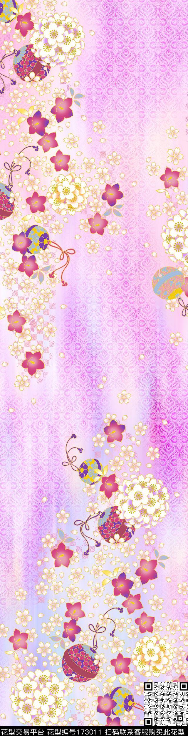 花卉渐变紫色传统印花华亿平台下载（图片编号: 173011） - 瓦栏（Walan）