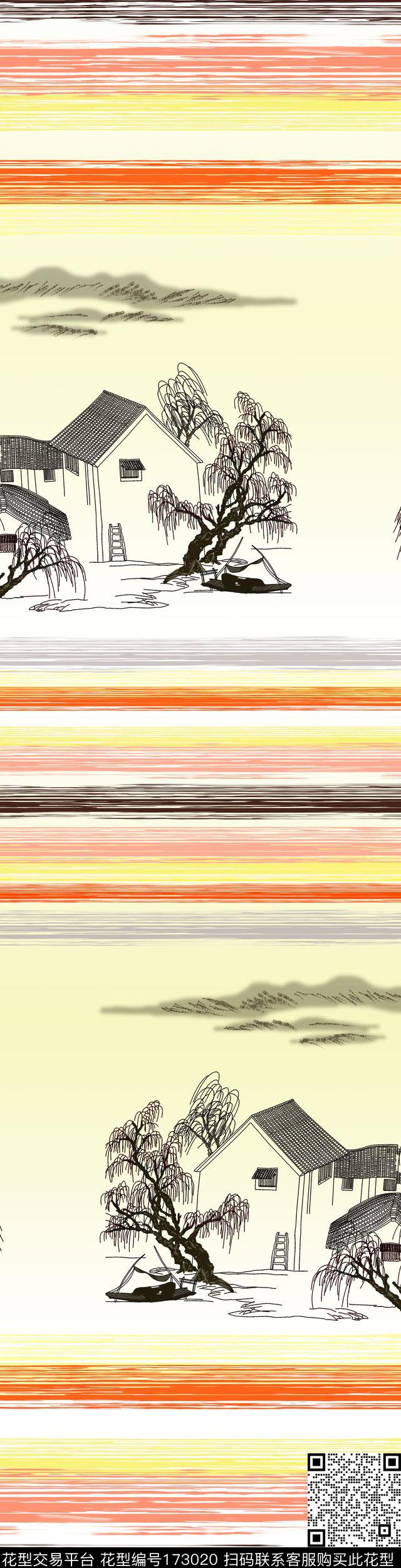 线条条纹建筑传统印花华亿平台下载（图片编号: 173020） - 瓦栏（Walan）