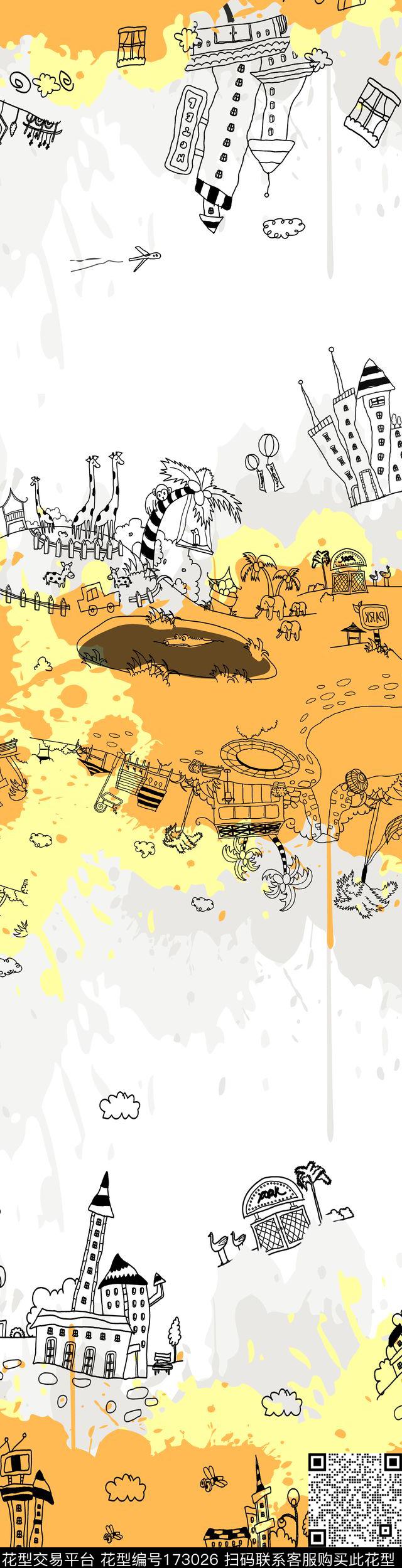 长巾城市淡雅传统印花华亿平台下载（图片编号: 173026） - 瓦栏（Walan）