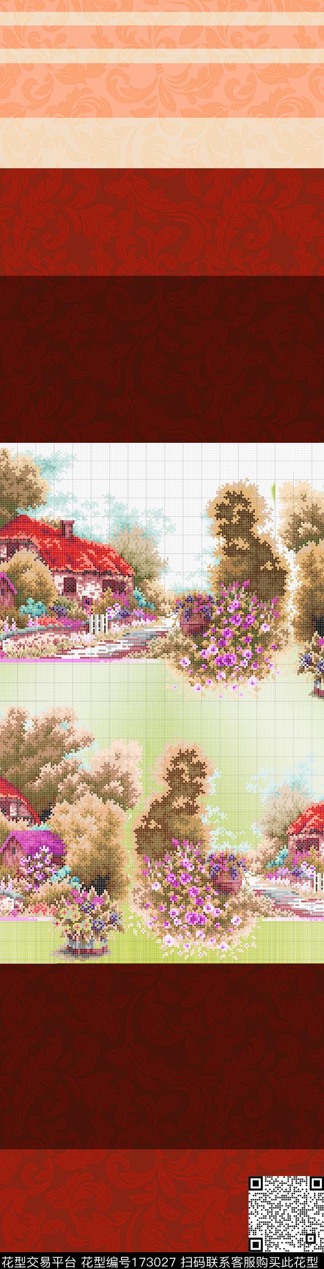 十字绣风景小镇传统印花华亿平台下载（图片编号: 173027） - 瓦栏（Walan）