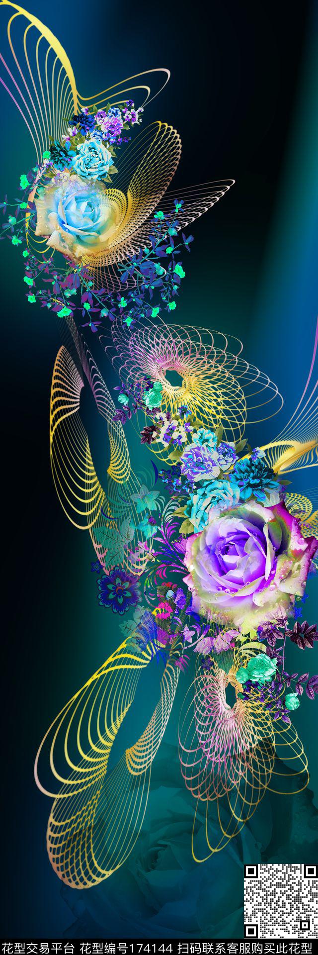 花卉线条首饰数码印花华亿平台下载（图片编号: 174144） - 瓦栏（Walan）