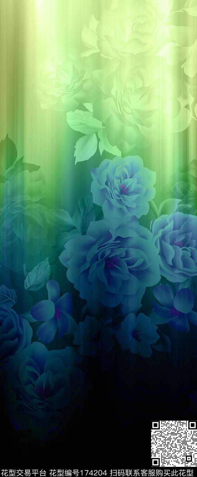 渐变定位花卉数码印花华亿平台下载（图片编号: 174204） - 瓦栏（Walan）