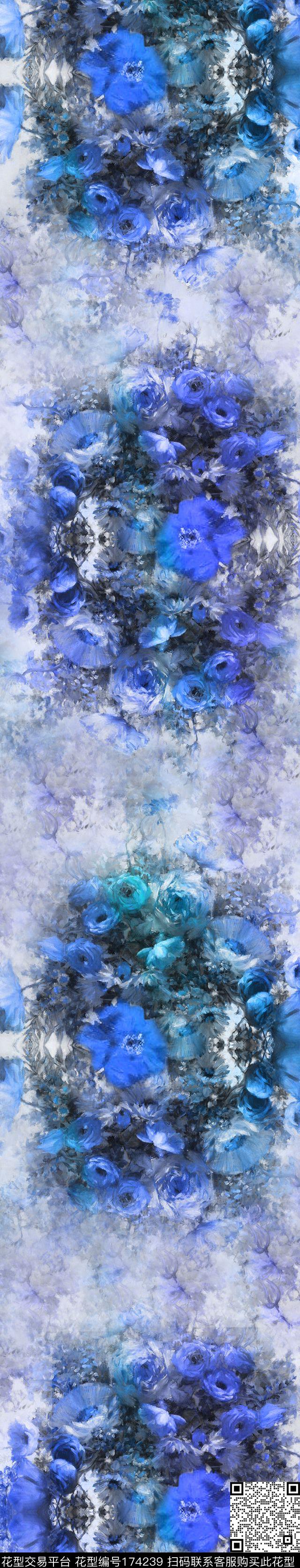 蓝色妖姬花束数码印花数码印花华亿平台下载（图片编号: 174239） - 瓦栏（Walan）
