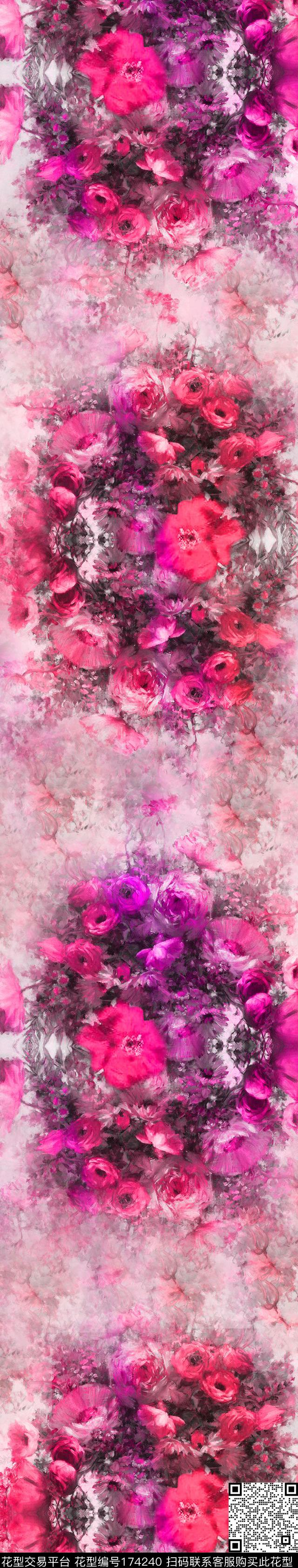花环团花油画花卉数码印花华亿平台下载（图片编号: 174240） - 瓦栏（Walan）
