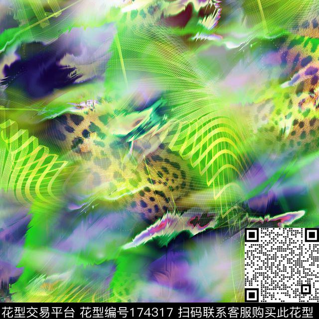 绚丽荧光色动物纹数码印花华亿平台下载（图片编号: 174317） - 瓦栏（Walan）