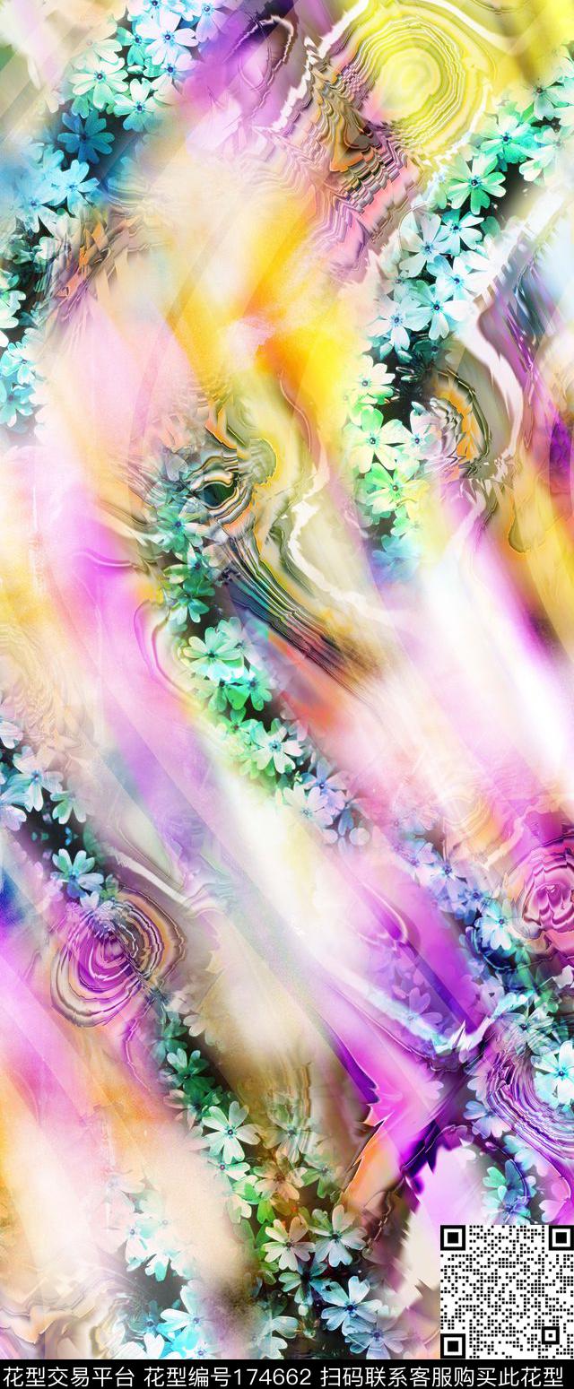 花卉渐变爆款散花数码印花华亿平台下载（图片编号: 174662） - 瓦栏（Walan）