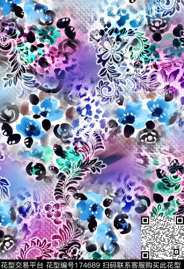 豹纹蕾丝爆款散花数码印花华亿平台下载（图片编号: 174689） - 瓦栏（Walan）