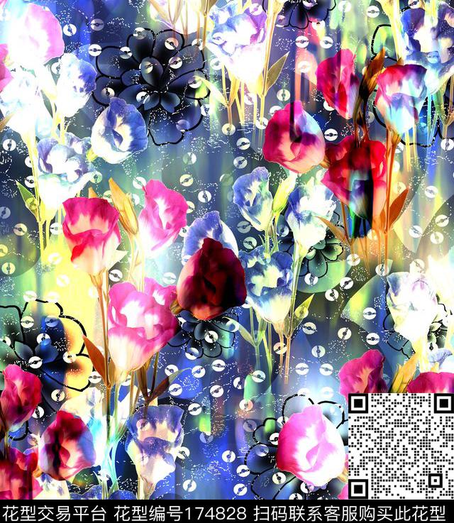 绚丽花卉花朵数码印花华亿平台下载（图片编号: 174828） - 瓦栏（Walan）