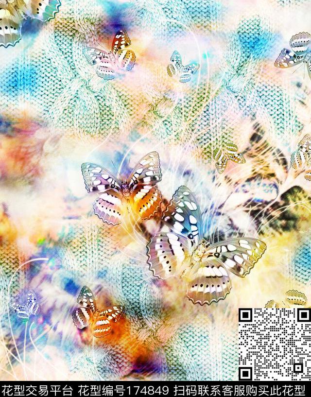 蝴蝶花卉绚丽数码印花华亿平台下载（图片编号: 174849） - 瓦栏（Walan）