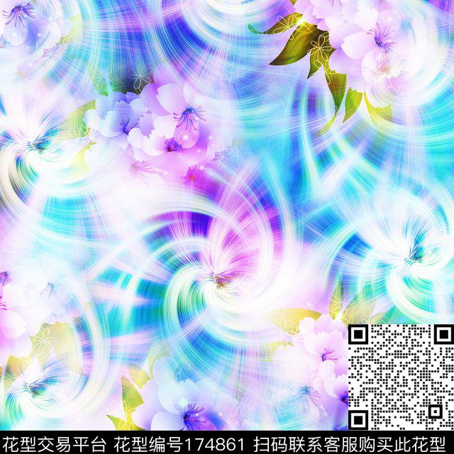 绚丽蓝色迷幻数码印花华亿平台下载（图片编号: 174861） - 瓦栏（Walan）