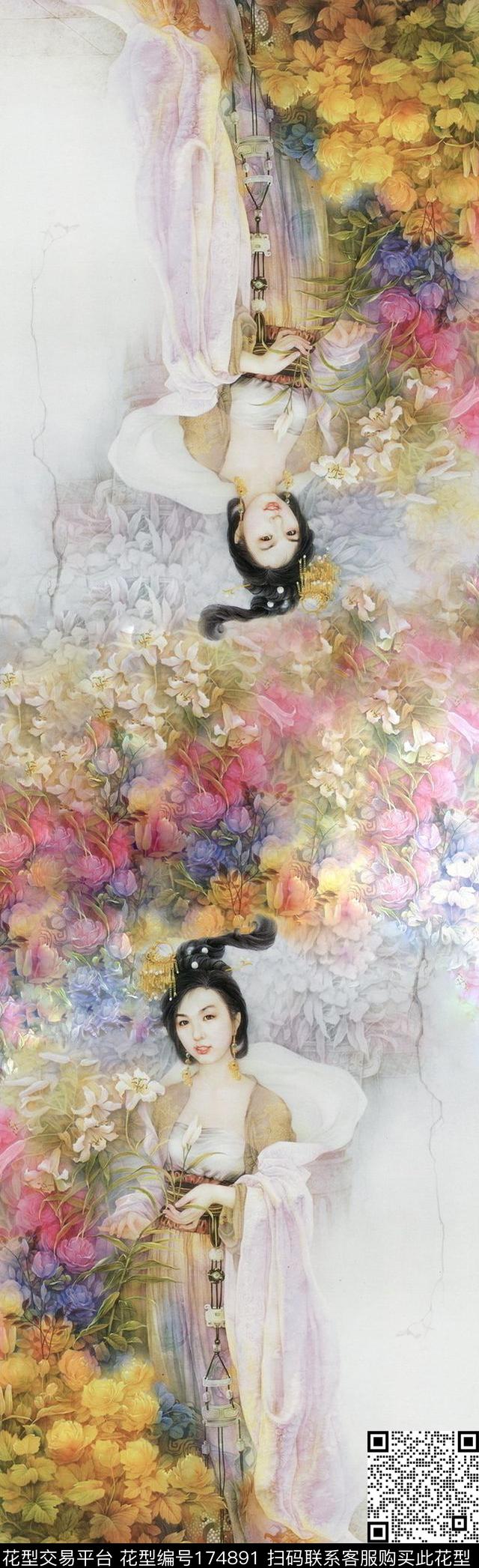 美人美女花数码印花华亿平台下载（图片编号: 174891） - 瓦栏（Walan）