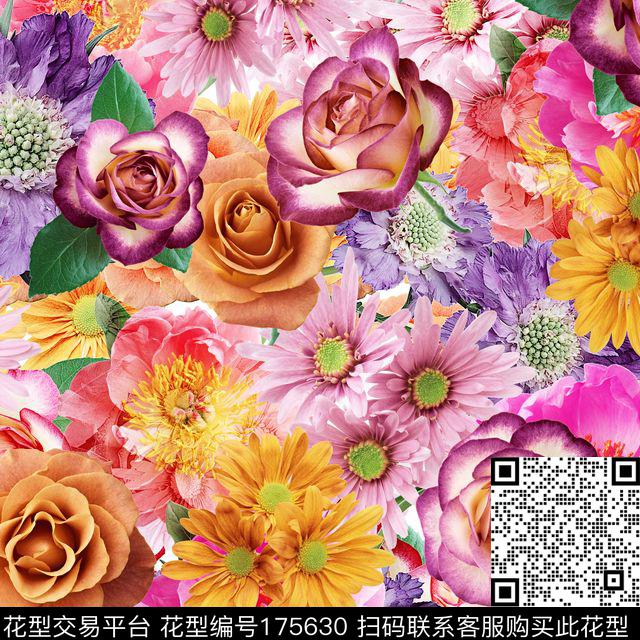 花朵大花花卉数码印花华亿平台下载（图片编号: 175630） - 瓦栏（Walan）