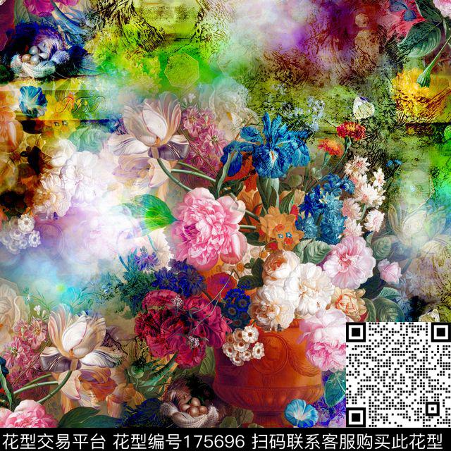 花朵浓郁油画数码印花华亿平台下载（图片编号: 175696） - 瓦栏（Walan）