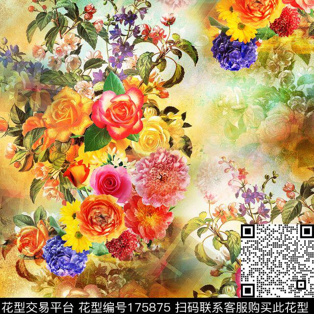 花卉朦胧背景花朵数码印花华亿平台下载（图片编号: 175875） - 瓦栏（Walan）