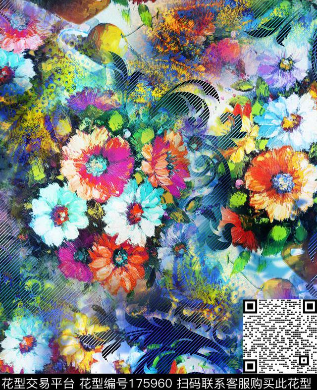 小花层叠炫彩数码印花华亿平台下载（图片编号: 175960） - 瓦栏（Walan）