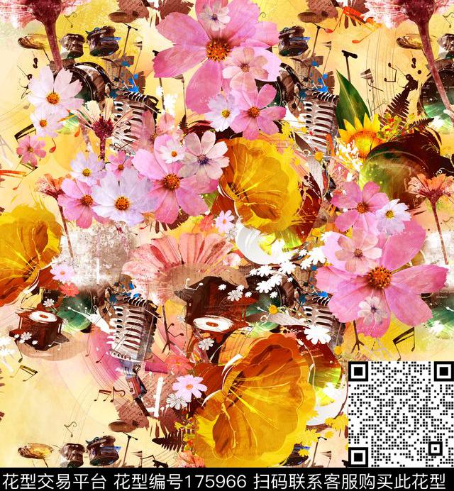花卉抽象数码印花华亿平台下载（图片编号: 175966） - 瓦栏（Walan）