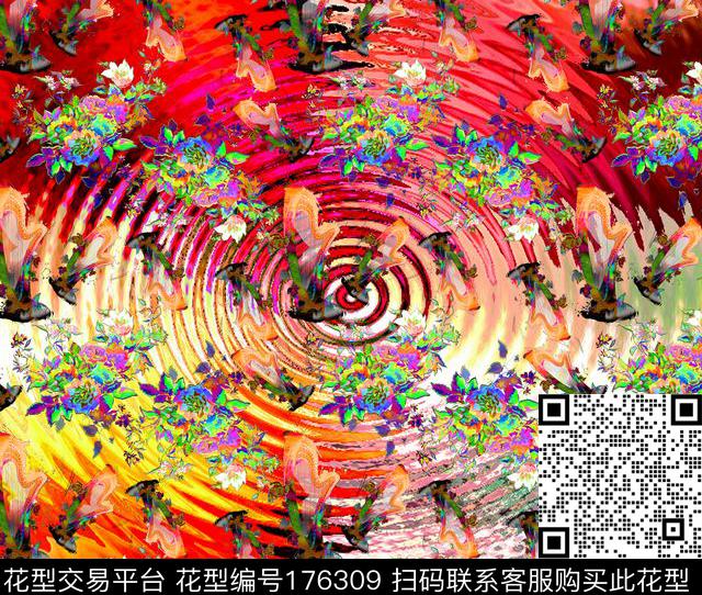 抽象模糊漩涡数码印花华亿平台下载（图片编号: 176309） - 瓦栏（Walan）