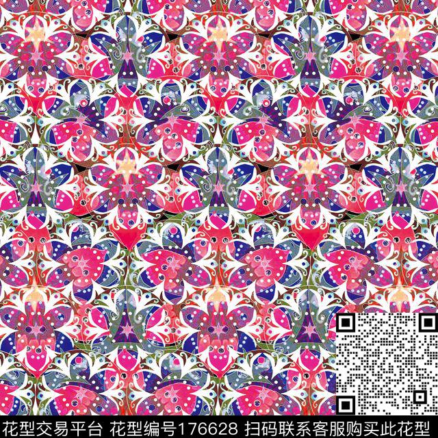 传统花卉吉祥数码印花华亿平台下载（图片编号: 176628） - 瓦栏（Walan）