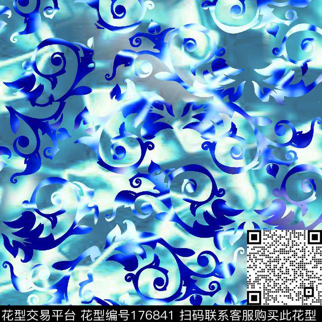 云纹水墨吉祥数码印花华亿平台下载（图片编号: 176841） - 瓦栏（Walan）