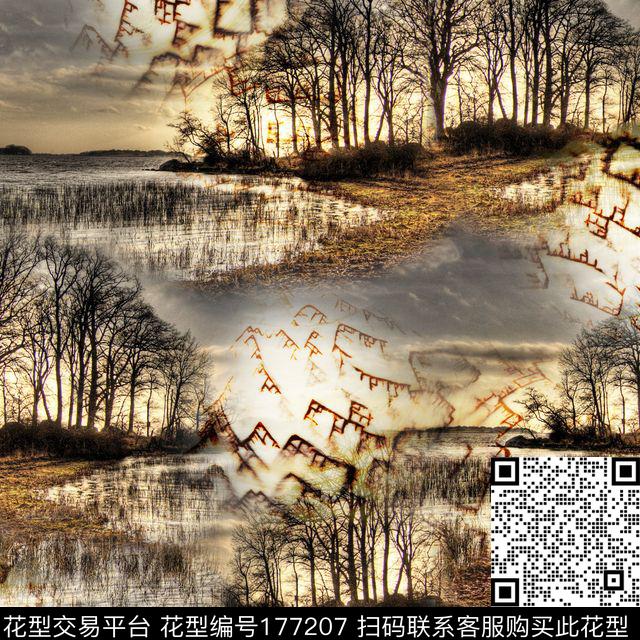 树黄昏感悟抽象数码印花华亿平台下载（图片编号: 177207） - 瓦栏（Walan）