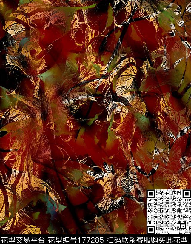 抽象肌理红色数码印花华亿平台下载（图片编号: 177285） - 瓦栏（Walan）