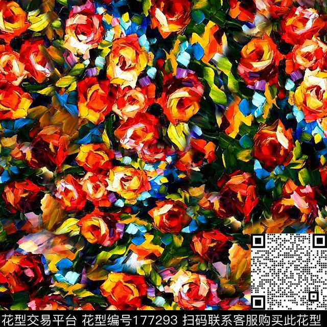 满底花卉玫瑰蔷薇数码印花华亿平台下载（图片编号: 177293） - 瓦栏（Walan）