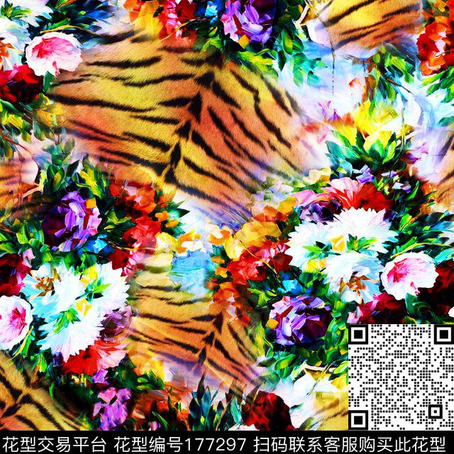 花卉虎皮纹爆款散花数码印花华亿平台下载（图片编号: 177297） - 瓦栏（Walan）