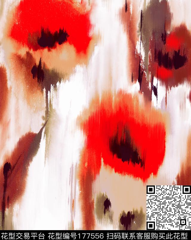 手绘抽象花卉写意朦胧数码印花华亿平台下载（图片编号: 177556） - 瓦栏（Walan）