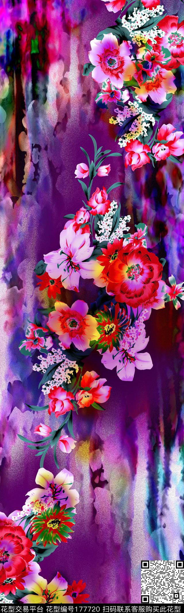 花卉长巾数码印花华亿平台下载（图片编号: 177720） - 瓦栏（Walan）