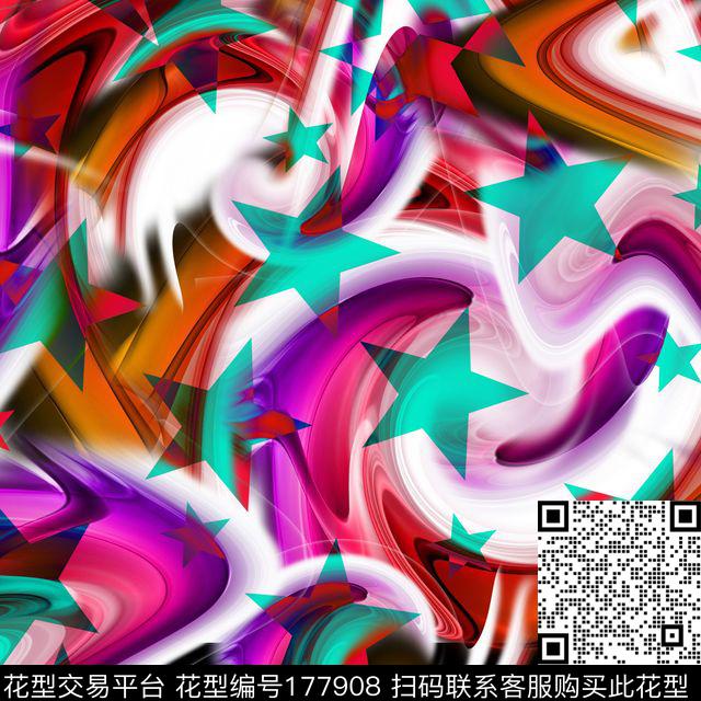 星星五角星抽象数码印花华亿平台下载（图片编号: 177908） - 瓦栏（Walan）