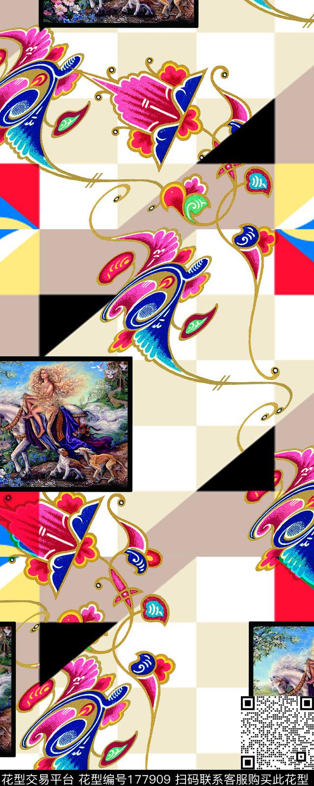 几何复古数码印花华亿平台下载（图片编号: 177909） - 瓦栏（Walan）