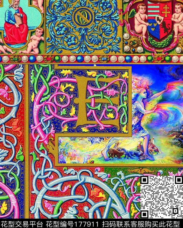 复古卷草纹花纹数码印花华亿平台下载（图片编号: 177911） - 瓦栏（Walan）