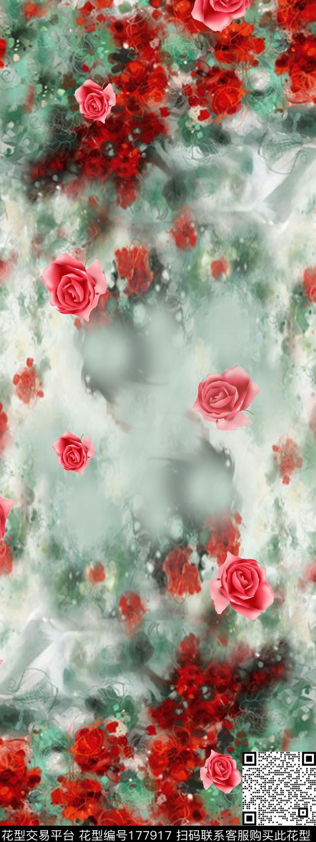 花朵花卉红色数码印花华亿平台下载（图片编号: 177917） - 瓦栏（Walan）