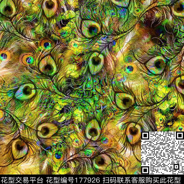 孔雀羽毛艳丽数码印花华亿平台下载（图片编号: 177926） - 瓦栏（Walan）