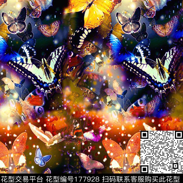 蝴蝶绚丽流行数码印花华亿平台下载（图片编号: 177928） - 瓦栏（Walan）