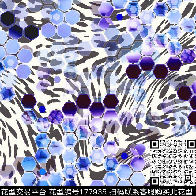 肌理感抽象六边形数码印花华亿平台下载（图片编号: 177935） - 瓦栏（Walan）