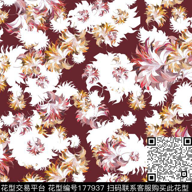 花卉抽象剪影数码印花华亿平台下载（图片编号: 177937） - 瓦栏（Walan）