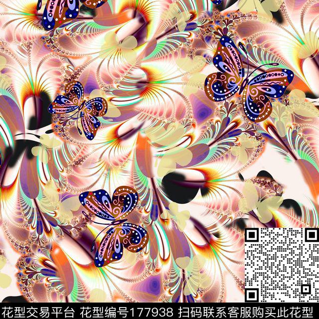 蝴蝶分形图案矢量数码印花华亿平台下载（图片编号: 177938） - 瓦栏（Walan）