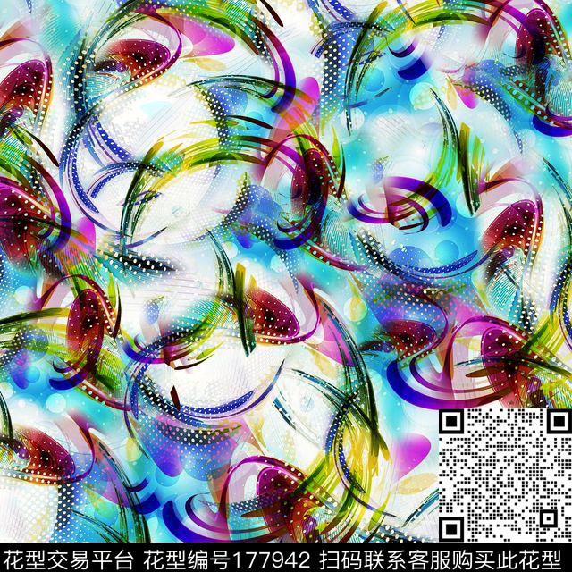 抽象线条彩条数码印花华亿平台下载（图片编号: 177942） - 瓦栏（Walan）