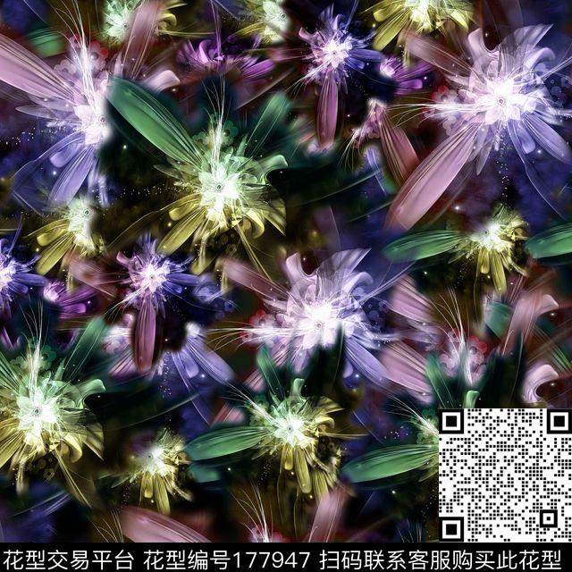 光感花卉组合数码印花华亿平台下载（图片编号: 177947） - 瓦栏（Walan）