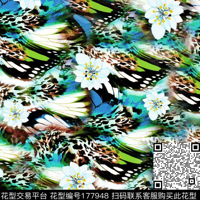 水彩手绘豹纹蝴蝶翅膀数码印花华亿平台下载（图片编号: 177948） - 瓦栏（Walan）