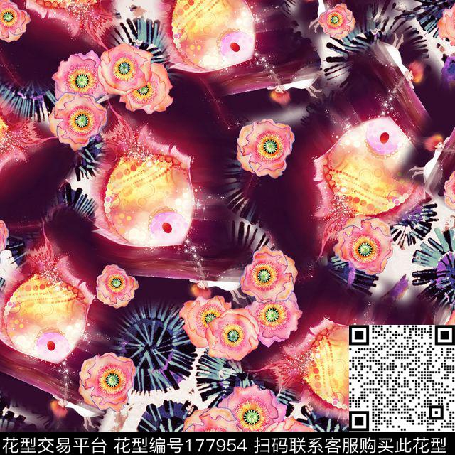花卉鱼闪亮数码印花华亿平台下载（图片编号: 177954） - 瓦栏（Walan）