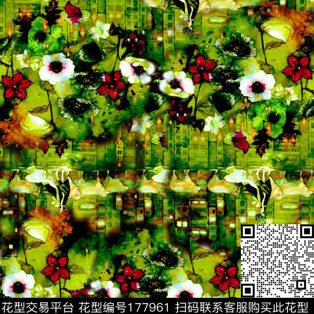 绿色话水墨数码印花华亿平台下载（图片编号: 177961） - 瓦栏（Walan）