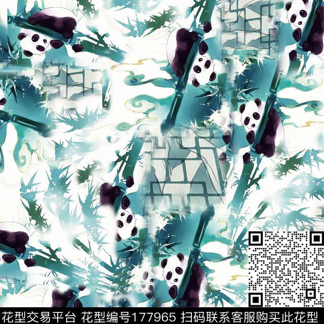 熊猫动物竹子数码印花华亿平台下载（图片编号: 177965） - 瓦栏（Walan）
