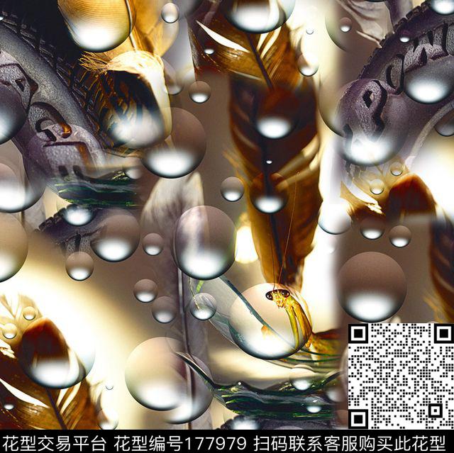 羽毛水滴雨滴数码印花华亿平台下载（图片编号: 177979） - 瓦栏（Walan）
