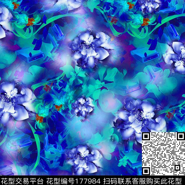 花四方连续。数码数码印花华亿平台下载（图片编号: 177984） - 瓦栏（Walan）