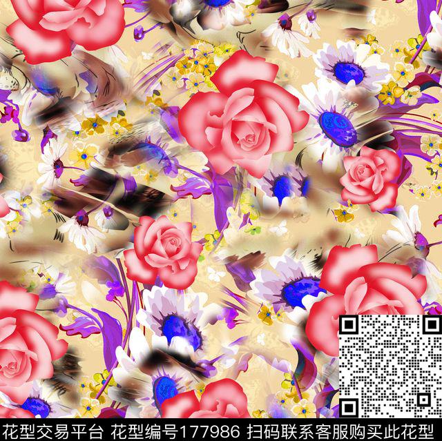 花卉玫瑰数码印花华亿平台下载（图片编号: 177986） - 瓦栏（Walan）